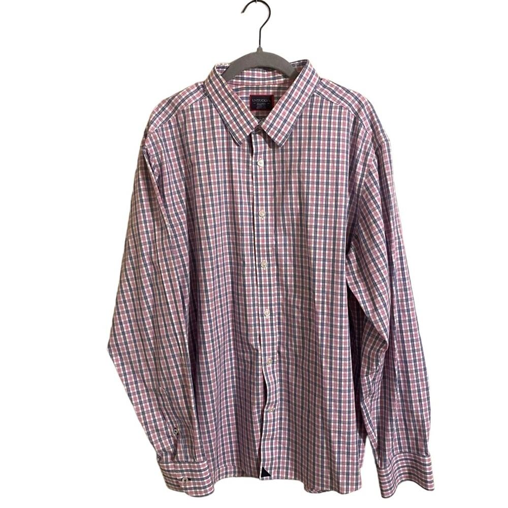 UNTUCKit Pink Blue Plaid Wrinkle‎ Free Button Down Shirt XXL